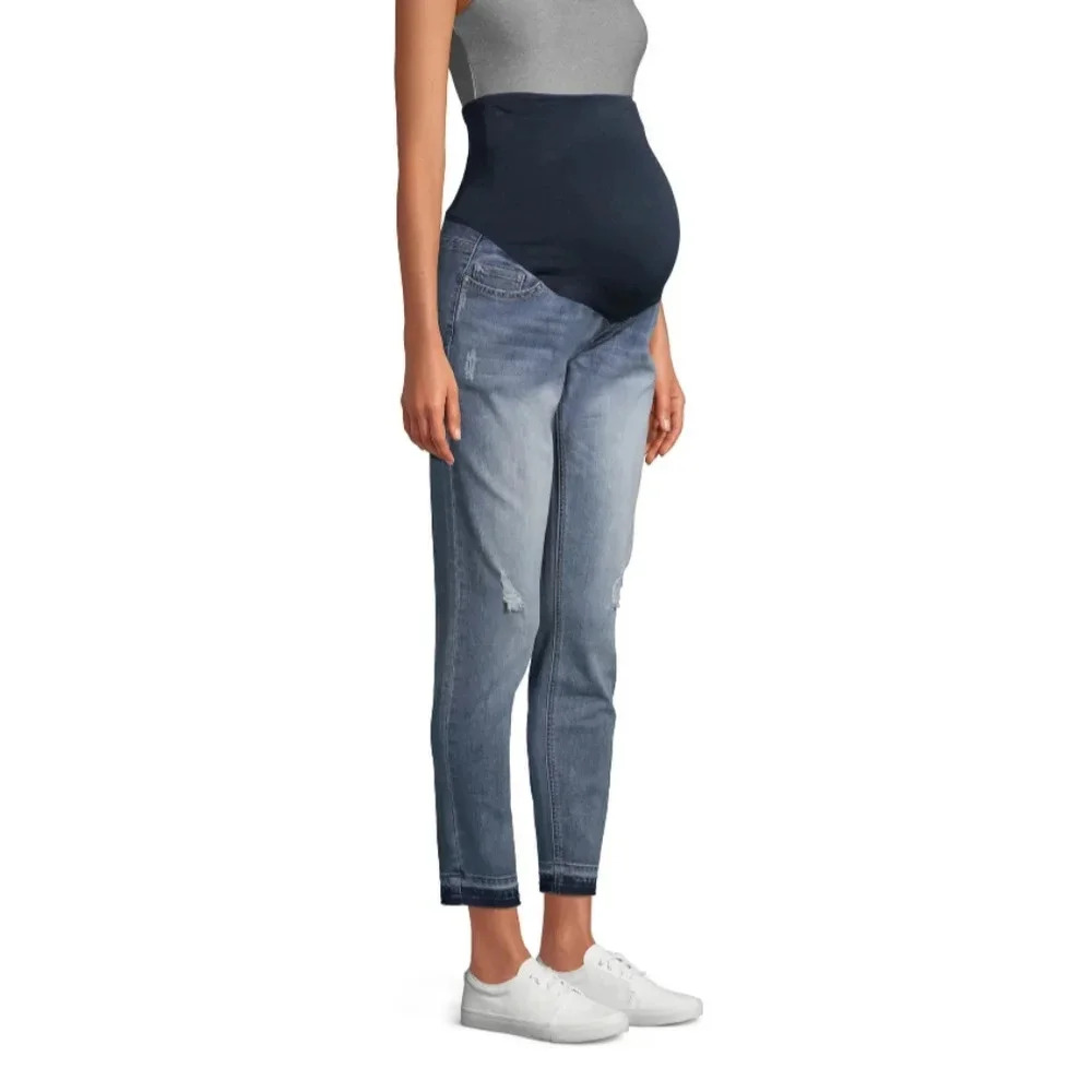 Maternity Straight Leg Jeans Comfort Belly Band 5 Pocket